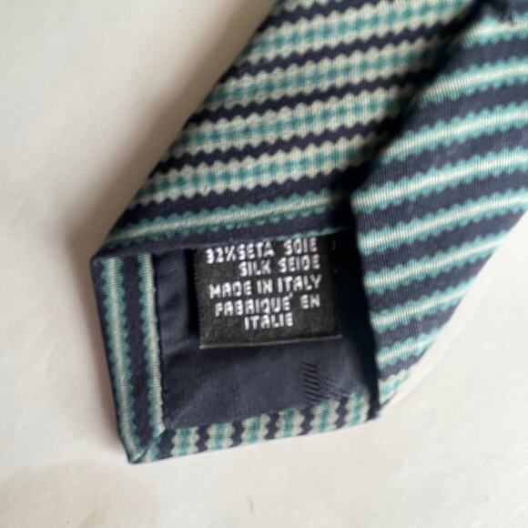 Emporio Armani Silk Tie Green & Blue Striped Made in Italy Career Designer - Picture 3 of 4